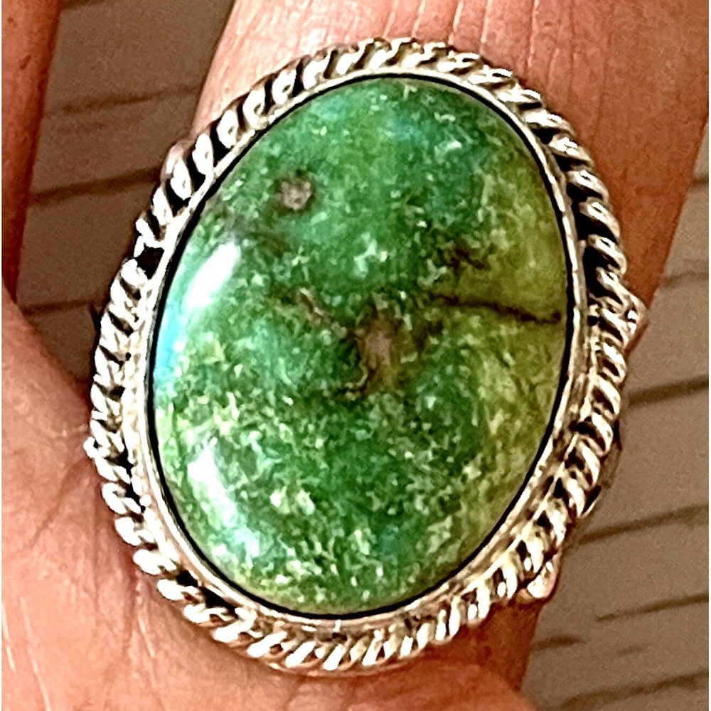 Sonoran Gold Navajo Turquoise Ring Sz 7 Sterling Oval Signed Martinez Native USA